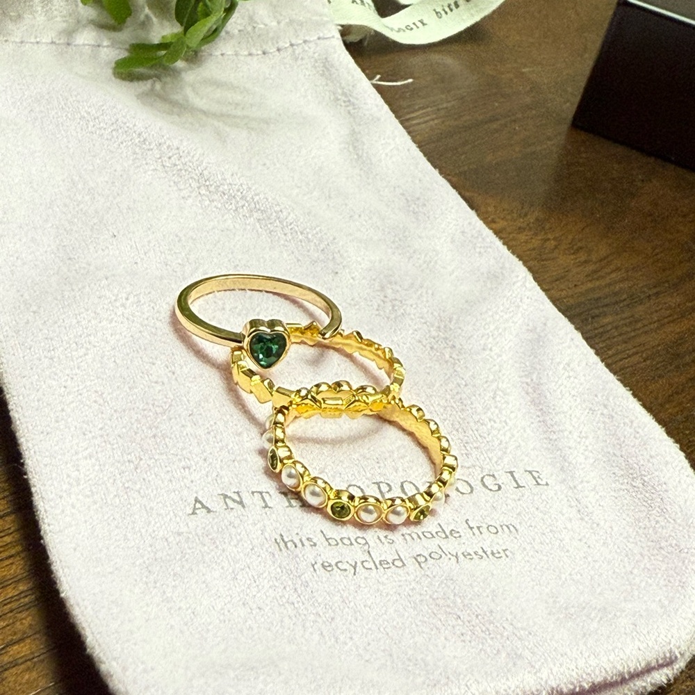 Serefina Gold and Green Ring Set Size 8